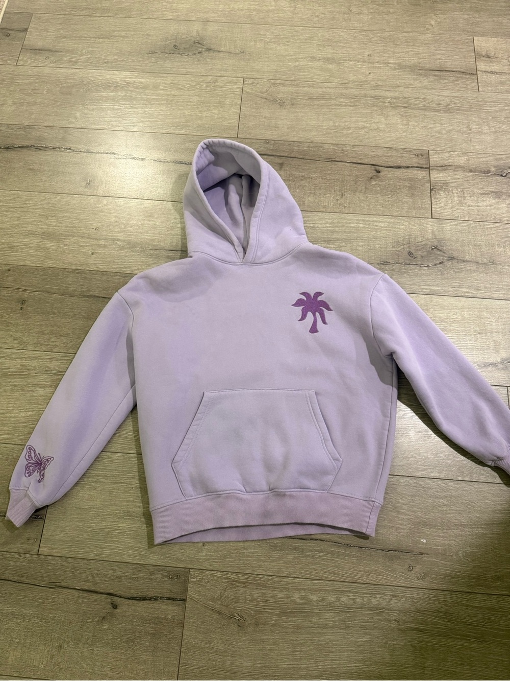 Lavender Pink Palm Puff Graphic Pullover Hoodie - Women's